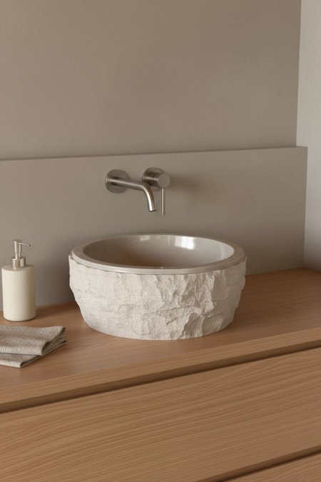 🤍 حوض مغسلة حجر طبيعي بتصميم كلاسيكي أنيق